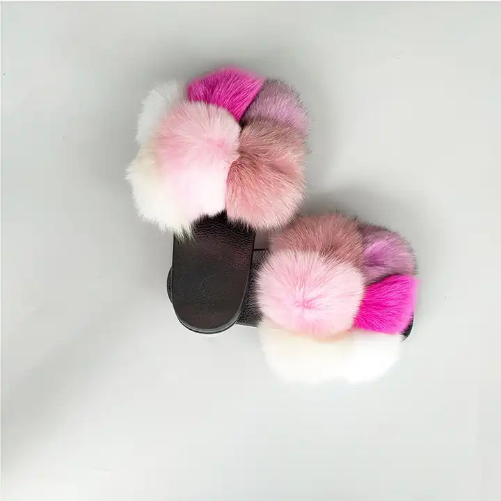 Fox Fur slippers PomPom