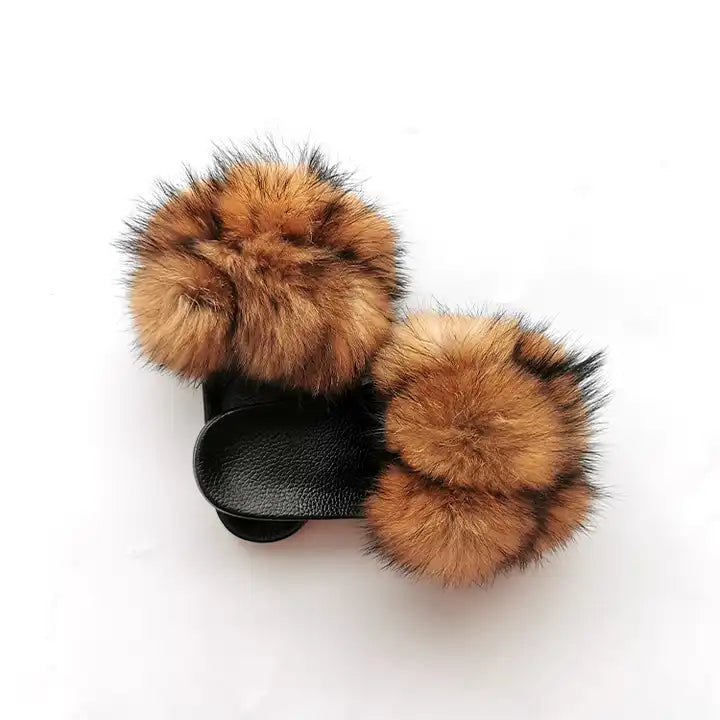 Fox Fur slippers PomPom