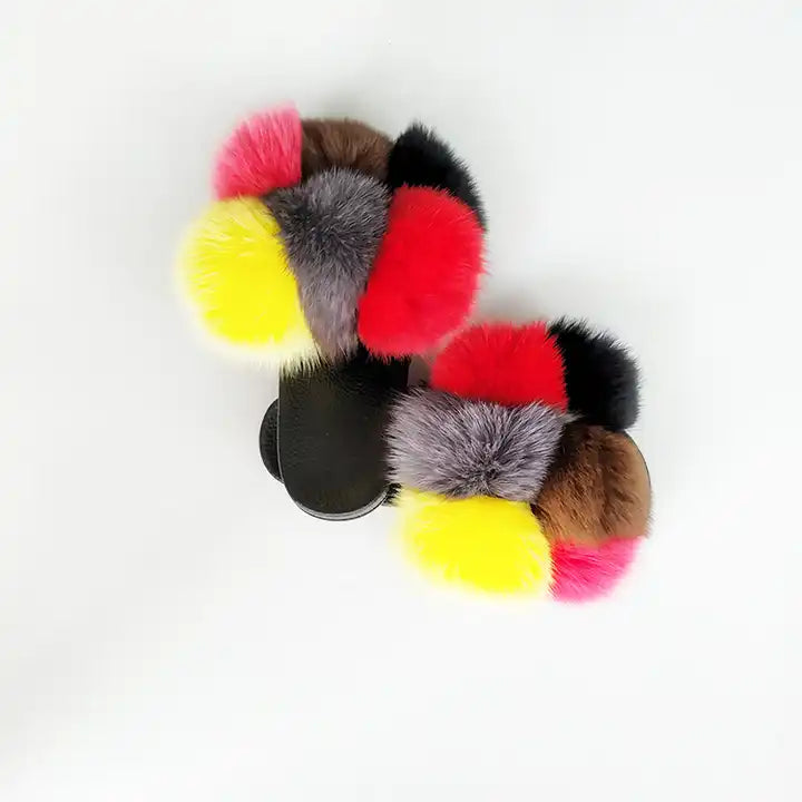 Fox Fur slippers PomPom