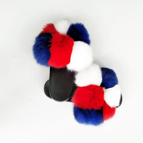 Red White Blue Pom Pom Sandals