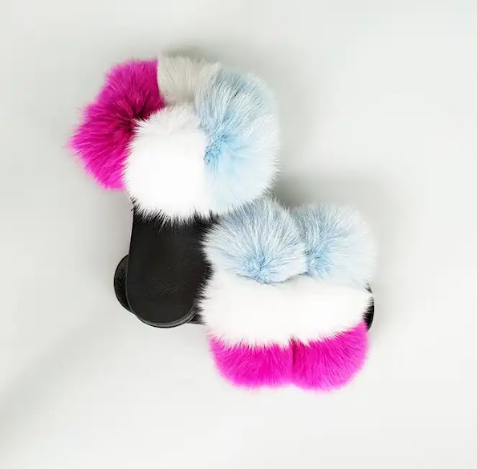 Pink White Light Blue Pom Pom Sandals