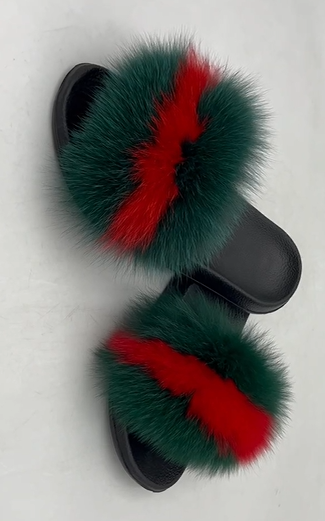 Real Fox Fur Green/Red