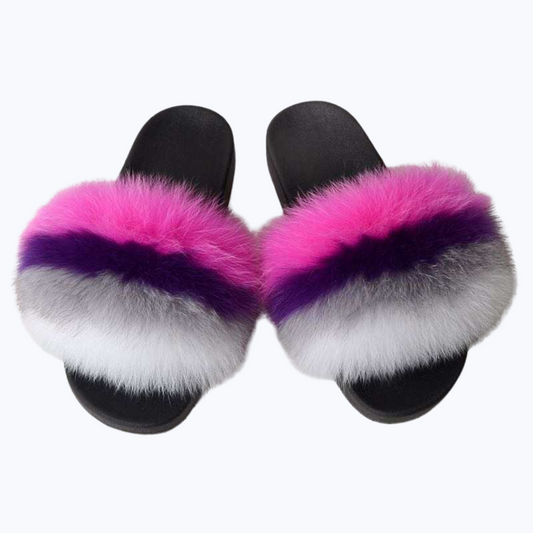 Elegant Fox Fur Slides for Women