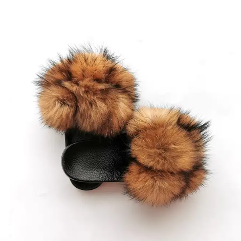 Brown Pom Pom Sandals