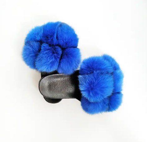 Dark Blue Pom Pom Sandals