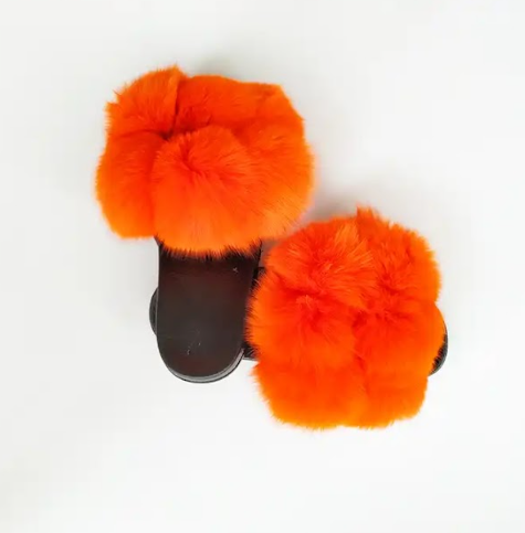 Orange Pom Pom Sandals