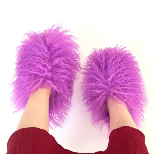 Mongolian Fur Slippers/Slides Purple