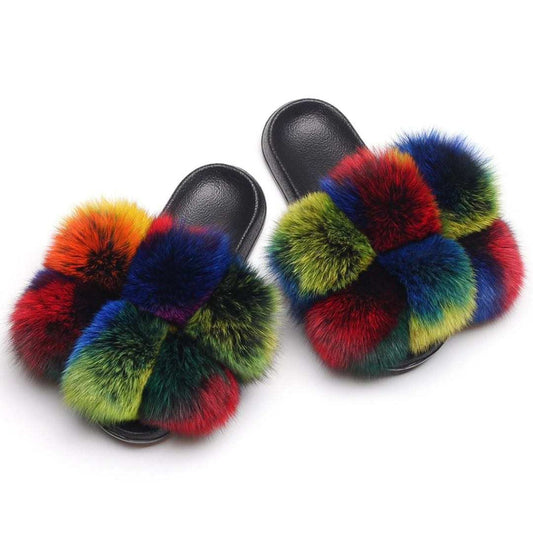 Fox Fur slippers PomPom