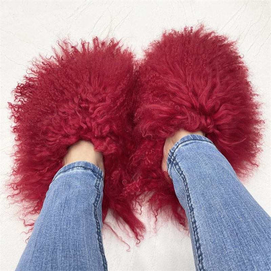 Mongolian Fur Slippers/Slides Red