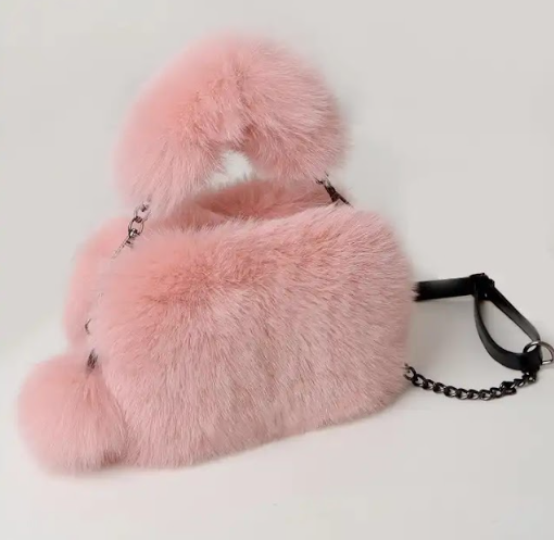 Real Fox Fur Women's Shoulder Handbags Pink